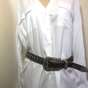 KATYDID Leather, Rhinestones, And Turquoise SizeM.